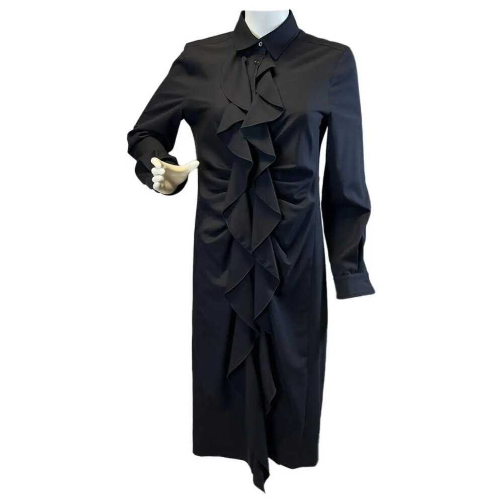 MaxMara RIOM Black Wool Ruffle Shirt Dress